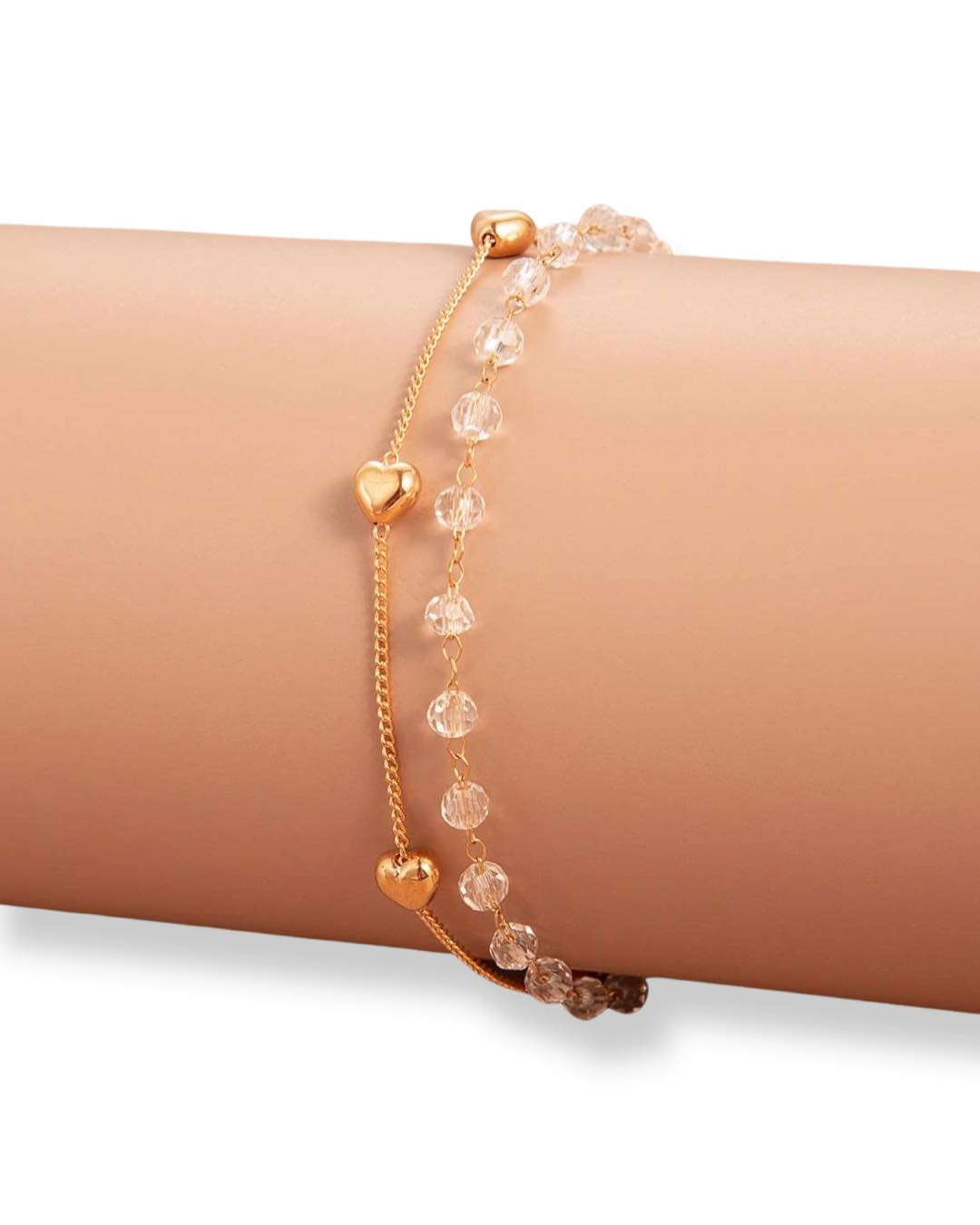 Pulsera Doble Corazón y Piedras