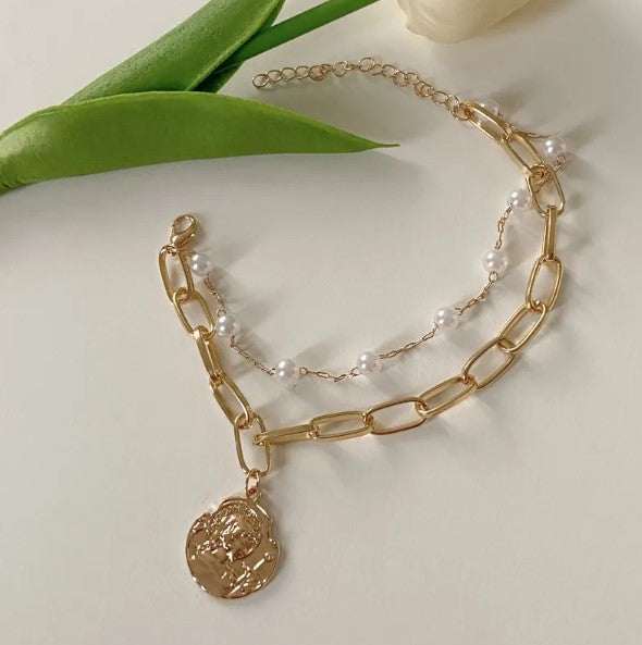 Pulsera Doble Con Perlas